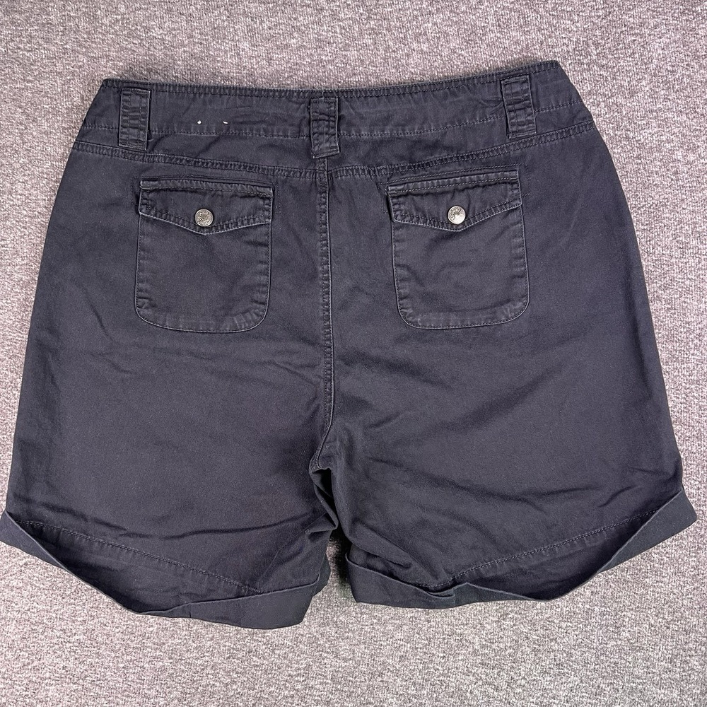 Venezia Cargo Shorts Women 18 Black Utility Casual Cuffed Drawstring Pocket 38x7 - Picture 2 of 11